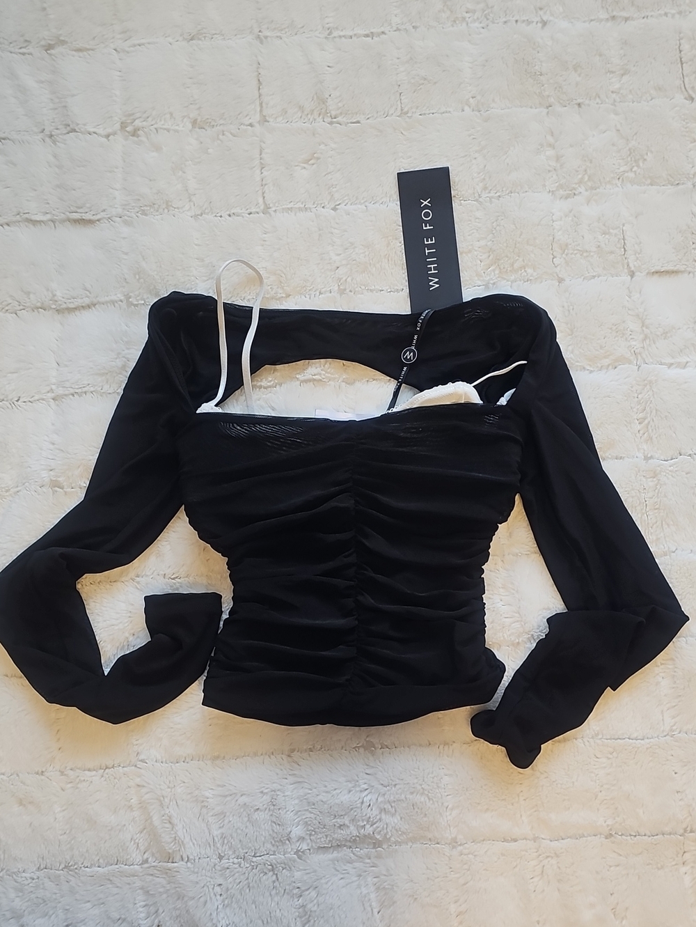 Black Ruched Long Sleeve Crop Top